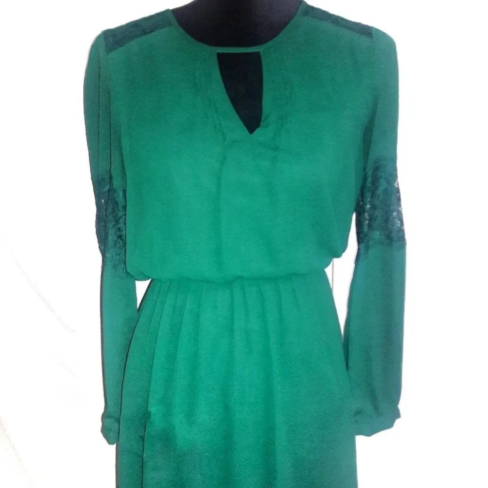 Express Dark Green Lace Lined Dress S Sexy Elegant v6x